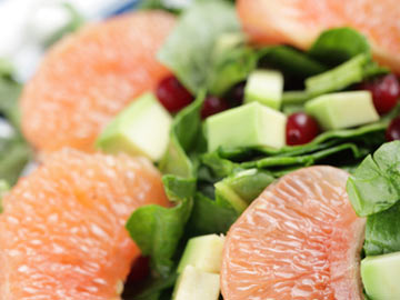Avocado Fruit Salad over Spinach